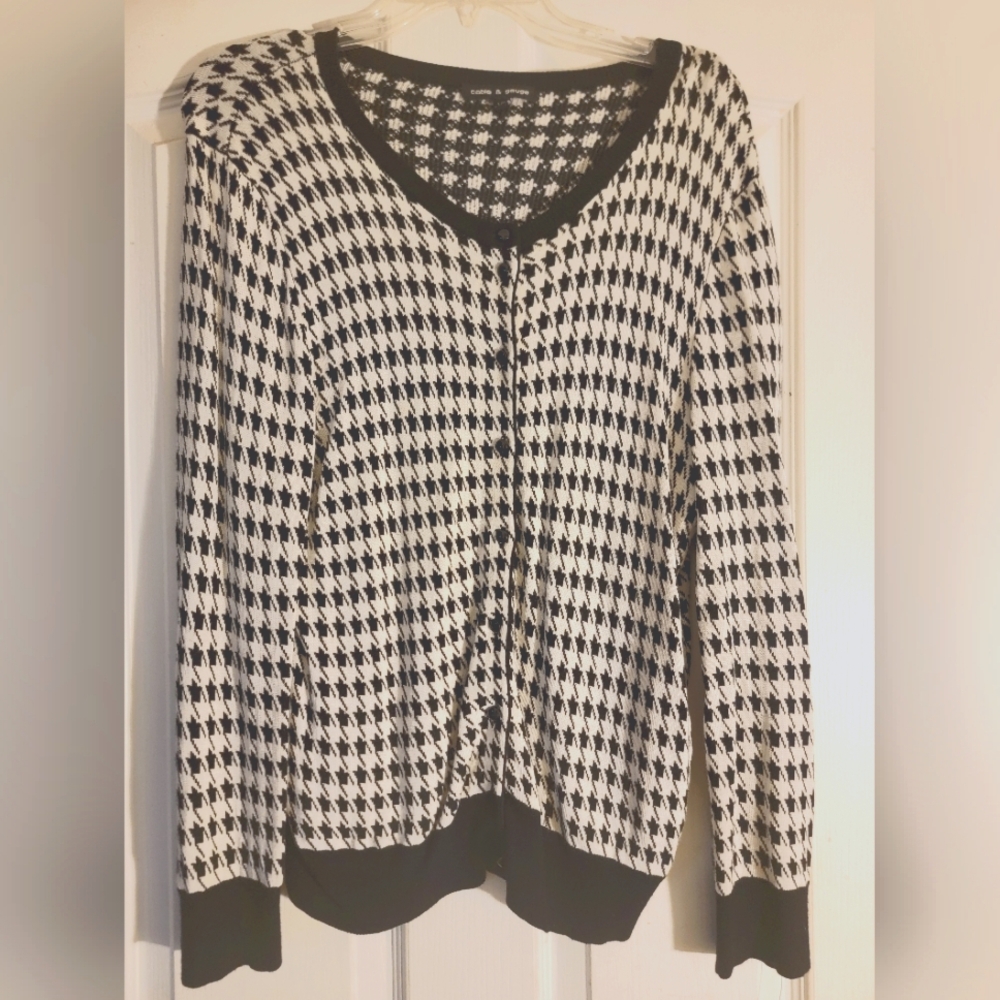Cable & Gauge Checker Print Button Up Sweater